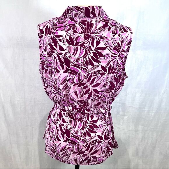Jaclyn Smith burgundy and pink belted button down blouse top size large - Picture 3 of 5
